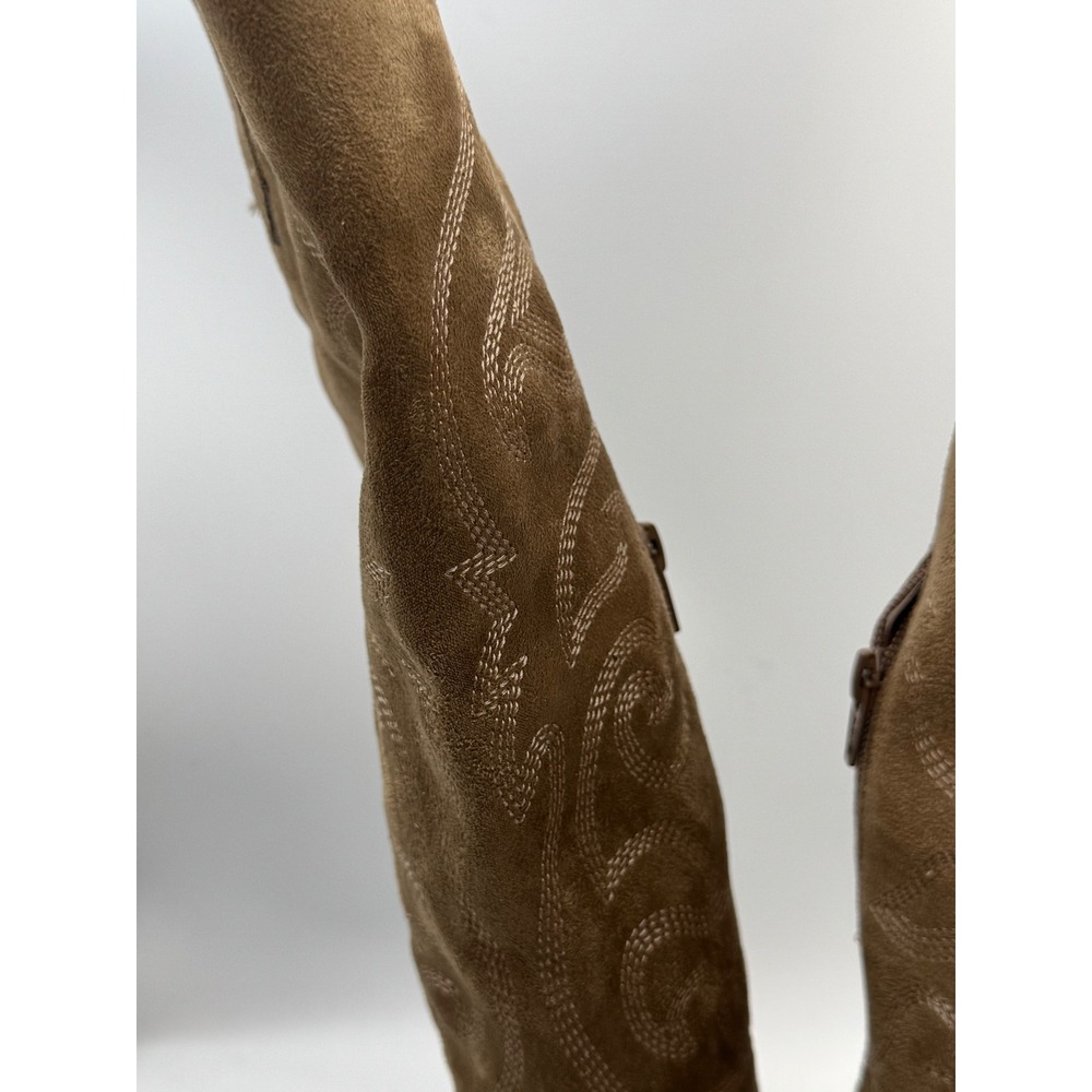 Tan Faux Suede Embroidered Western Cowboy Over the Knee Boots 10W Wide Width - Picture 8 of 11